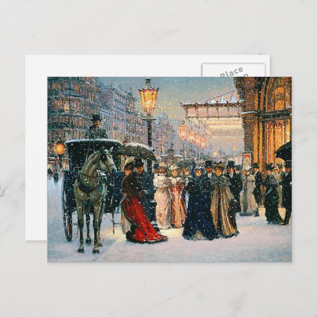 Vintage Winter Parisian Scene  Holiday Postcard (Front/Back)