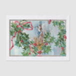 Vintage Winter Rural Village and Christmas Holly Tissue Paper<br><div class="desc">Charming rural winter scene featuring snow-covered cottages,  mountains and trees in light grey border and festive holly tied with red ribbon.</div>