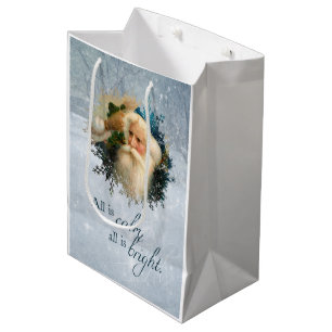 Vintage Winter Santa Personalised Medium Gift Bag