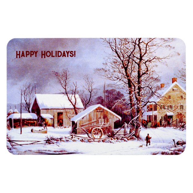 Vintage Winter Scene. Christmas Gift  Magnet (Horizontal)