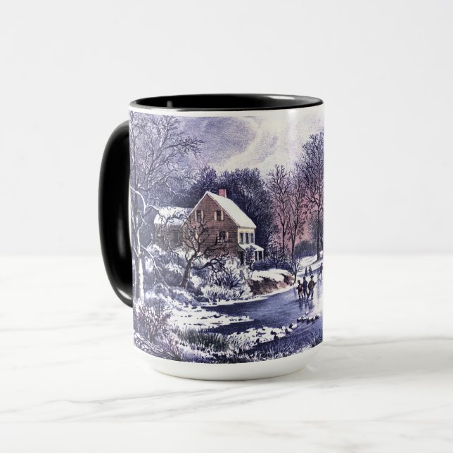 Vintage Winter Scene. Christmas Gift Mug (Front Left)
