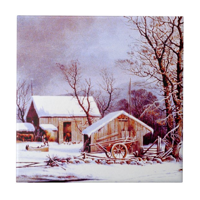 Vintage Winter Scene. Christmas Gift Tile (Front)