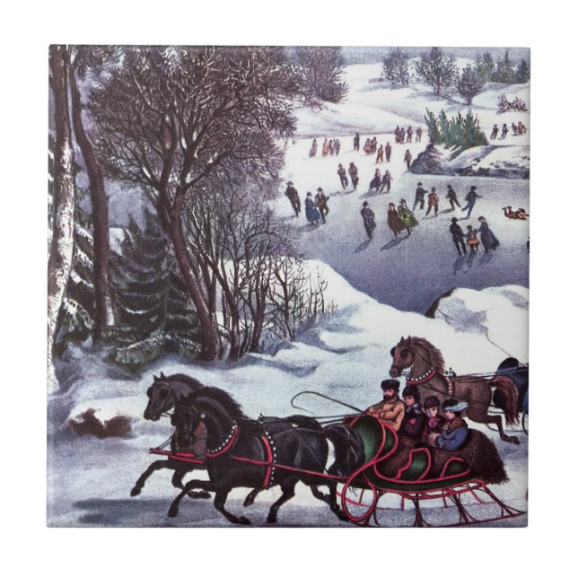 Vintage Winter Scene Christmas Gift  Tile (Front)