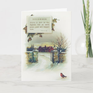 Vintage Winter Scene Scripture Christmas Holiday Card