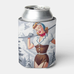 Vintage Winter Ski Pin-Up Can Cooler