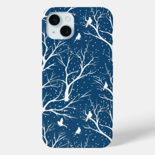 Vintage Winter Sky White Birds Snowflakes iPhone 15 Mini Case