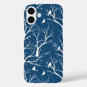 Vintage Winter Sky White Birds Snowflakes iPhone 16 Plus Case