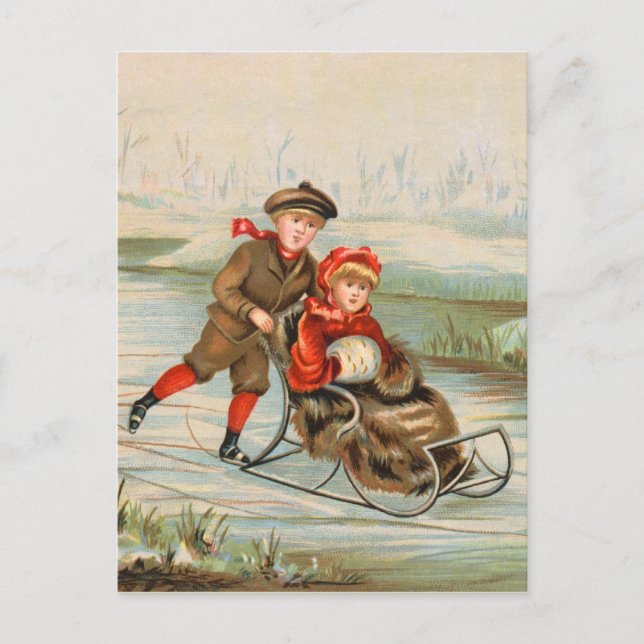 Vintage Winter Sledding Postcards (Front)
