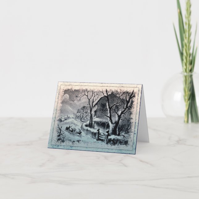 Vintage Winter Snow and Santa's Sleigh Card (Front)