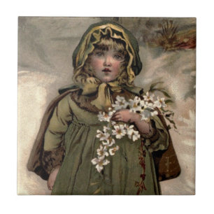 Vintage Winter Snow Girl Tile