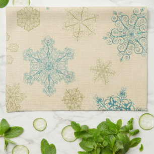 Vintage winter snowflake cute rustic snowflakes tea towel