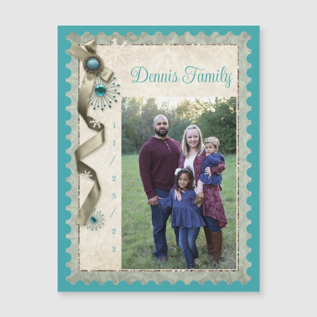 Vintage Winter snowflake ribbon damask teal (Front)