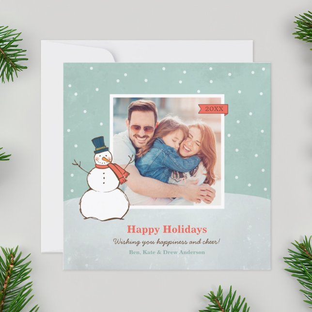 Vintage Winter Snowman Happy Holidays Photo Holiday Card (Creator Uploaded)