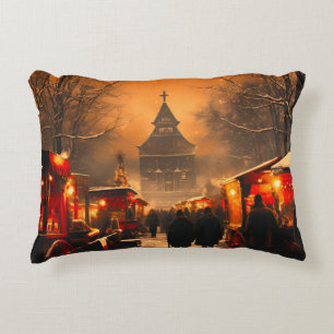 Vintage  Winter Snowy Christmas Market Decorative Cushion