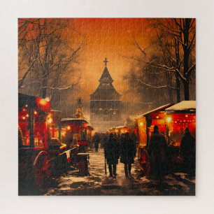 Vintage  Winter Snowy Christmas Market Jigsaw Puzzle