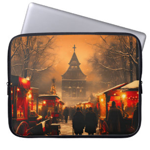 Vintage Winter Snowy Christmas Market Laptop Sleeve
