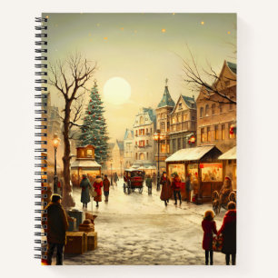 Vintage Winter Snowy Christmas Market Town Notebook