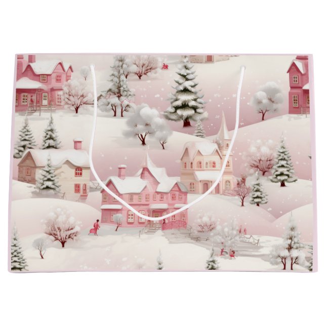 Vintage Winter Snowy Village Scenery Large Gift Bag (Front)