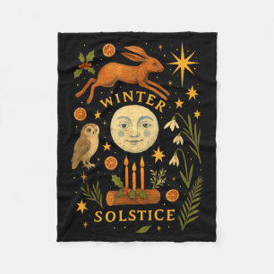 Vintage Winter Solstice Mystical Moon Pagan Yule C Fleece Blanket
