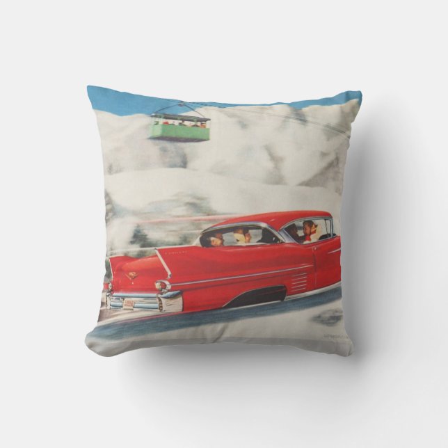 Vintage winter  sports, Cars and cablecars Cushion (Front)