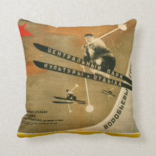 Vintage winter  sports, Russian ski poster Cushion