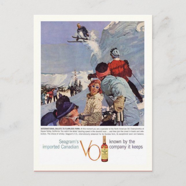 Vintage winter sports, Seagram's Advertisement Postcard (Front)