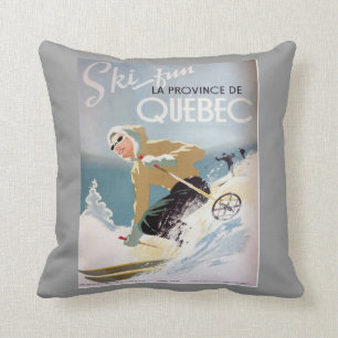 Vintage winter sports,Ski Canada, Quebec Cushion