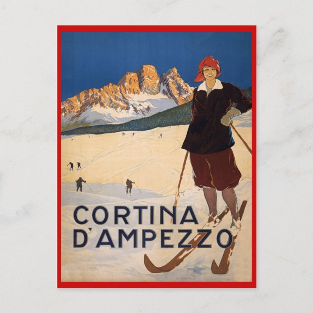 Vintage winter sports, Ski Cortina d'Ampezzo, Postcard (Front)
