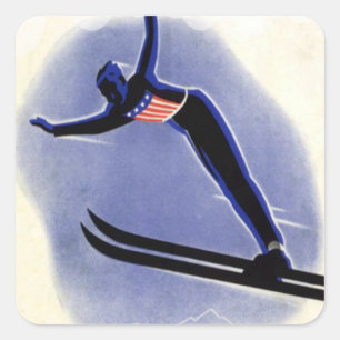 Vintage winter sports - Ski jumper Square Sticker