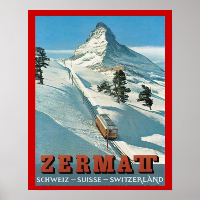 Vintage  Winter Sports, Ski Switzerland, Zermatt Poster (Front)