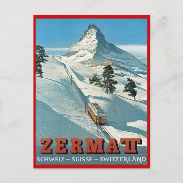 Vintage winter sports, Ski Zermatt, Switzerland Postcard (Front)