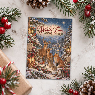 Vintage Winter Time Illustration Holiday Card
