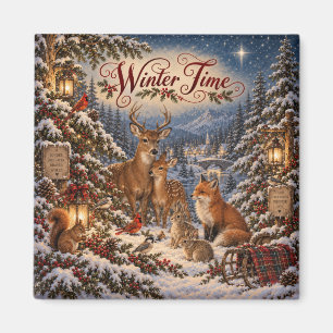 Vintage Winter Time Illustration Magnet