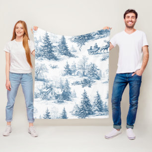 Vintage Winter Toile de Jouy - Classic Christmas Fleece Blanket