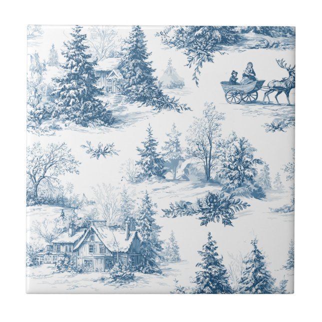 Vintage Winter Toile de Jouy - Classic Christmas Tile (Front)