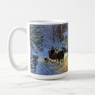 Vintage Winter Town Christmas Horse drawn Sled Coffee Mug
