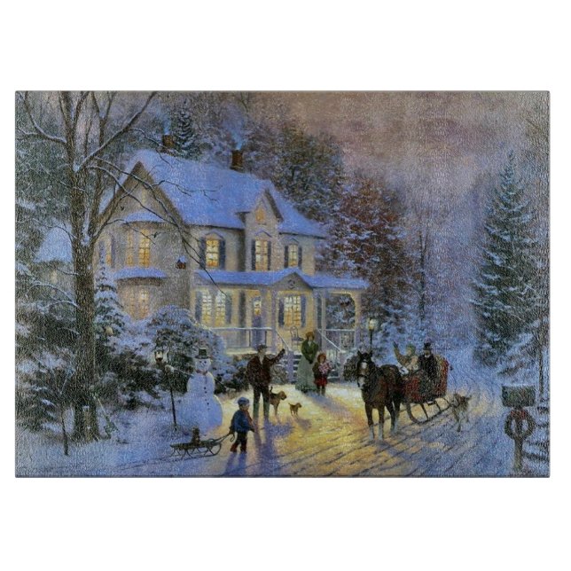 Vintage Winter Town Christmas tree Cutting Board (Front)