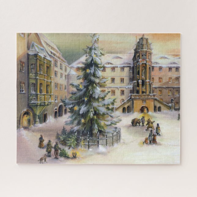 Vintage Winter Town Christmas tree Jigsaw Puzzle (Horizontal)