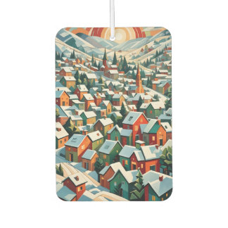vintage winter village in the snow car air freshener