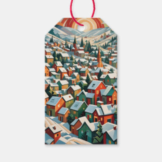 vintage winter village in the snow gift tags