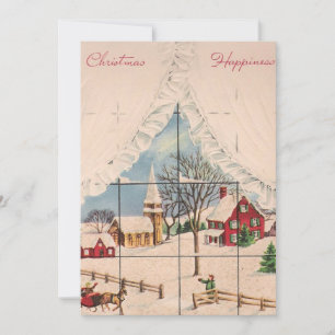 Vintage Winter Window Christmas Scene Holiday Card