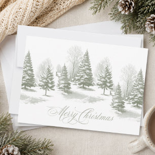 Vintage Winter Woodland Snow Pine Forest Christmas Holiday Card