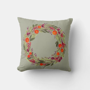 Vintage Winter Wreath Throw Pillow
