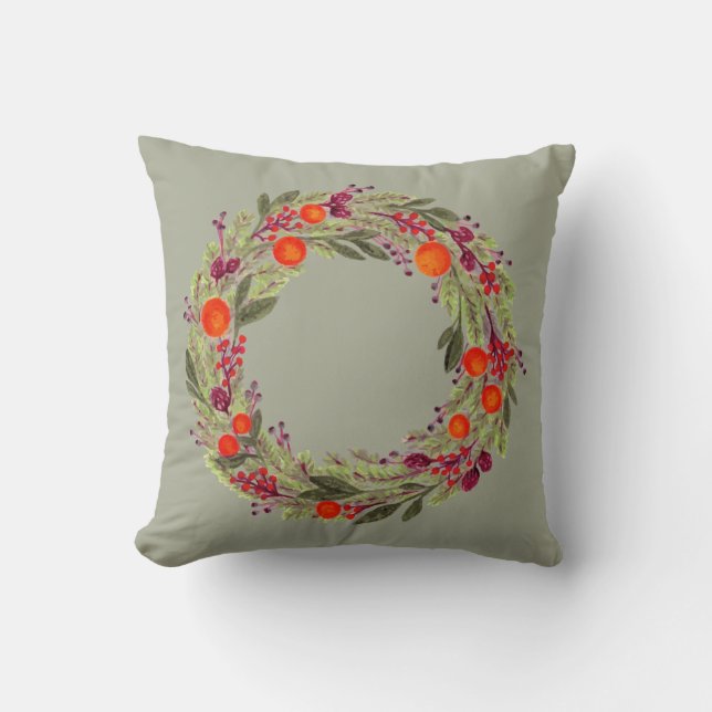 Vintage Winter Wreath Throw Pillow (Front)