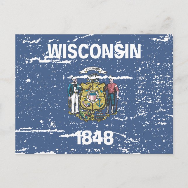 Vintage WISCONSIN Flag Postcard (Front)