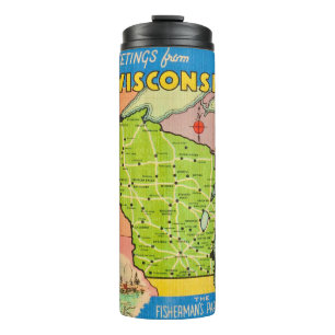 Vintage Wisconsin State Map Water Bottle Tumbler