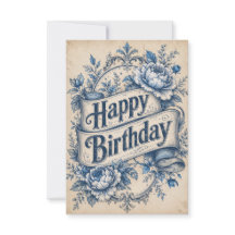 Vintage Wishes Happy Birthday Card