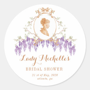 Vintage Wisteria Floral Regency Bridal Shower Classic Round Sticker