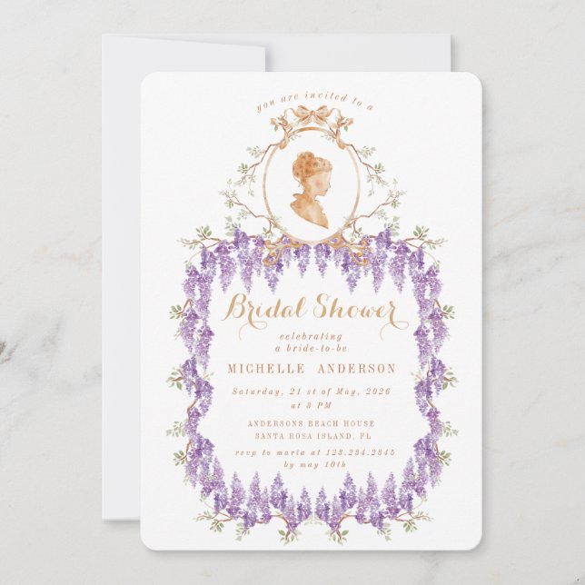 Vintage Wisteria Floral Regency Bridal Shower Invitation (Front)