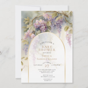Vintage Wisteria Floral Watercolor Baby Shower Invitation